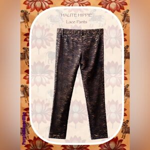 HAUTE HIPPIE | Lace pants in black with beige underlay | Size 0